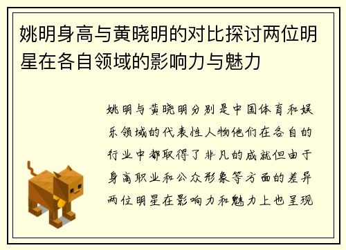 姚明身高与黄晓明的对比探讨两位明星在各自领域的影响力与魅力